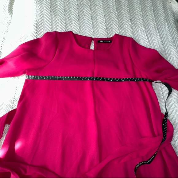 Women's Zara Pink Fuchsia Flowy Dress with  Tie - Large - Picture 2 of 5